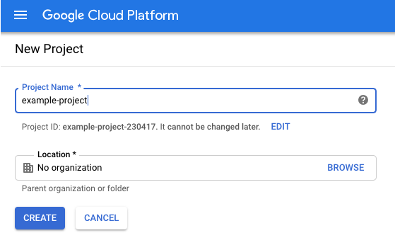 creating a new Google cloud project