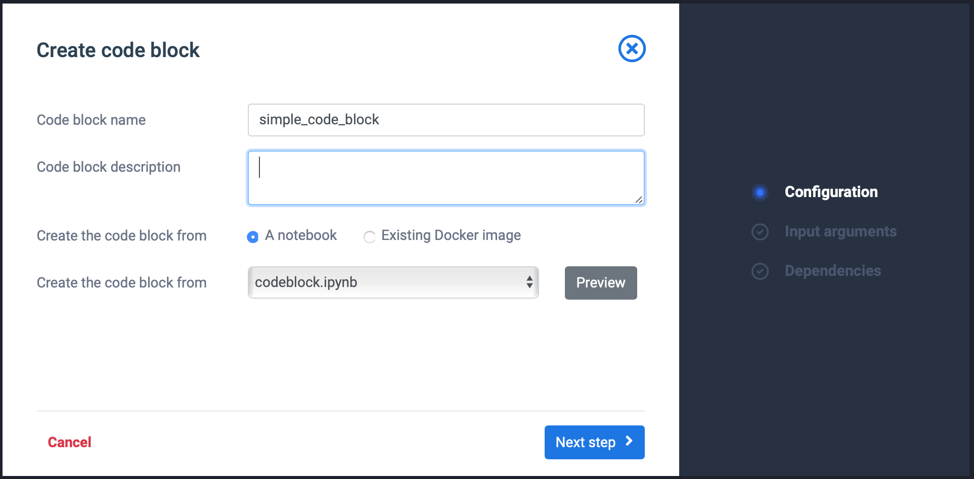 creating code block